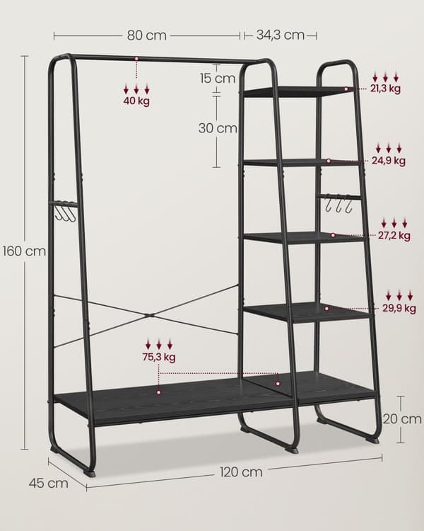 Tøjstativ med 6 kroge-Ebony Black-Mat sort
