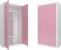Miniatyrbillede 1 af 3: Kompakt trægarderobe til små rum, 90x50x190cm, 5 hylder & 2 døre, hvid & pink