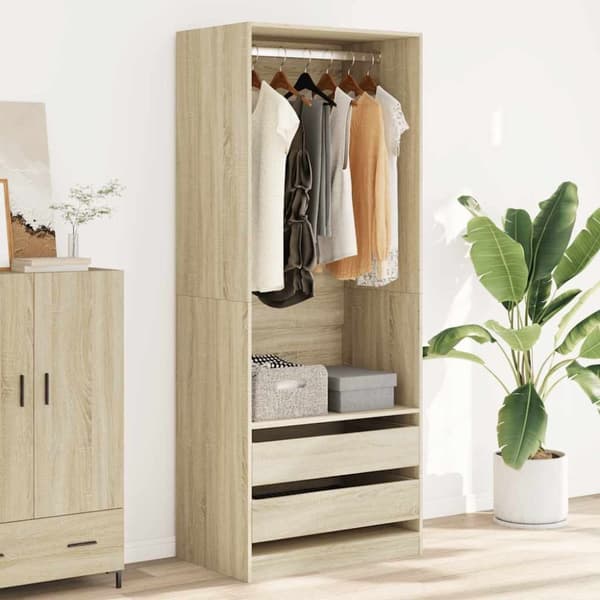 vidaXL klædeskab 80x50x200 cm konstrueret træ sonoma-eg