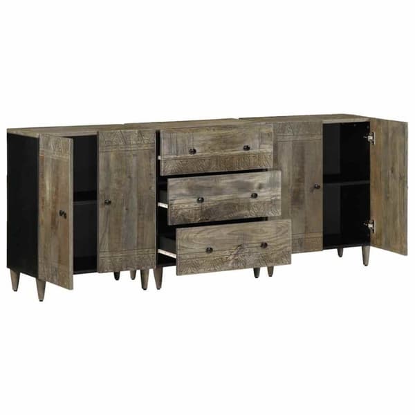vidaXL Skjenker 3 stk lysegrå 60x33,5x75 cm heltre mango