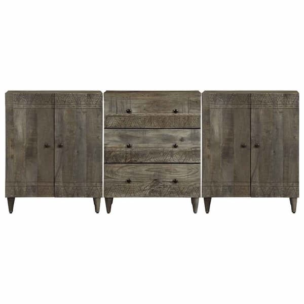 vidaXL Skjenker 3 stk lysegrå 60x33,5x75 cm heltre mango