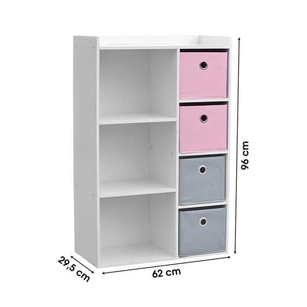 Skåp 3 fack 4 lådor för barn rosa grå Övrigt Rosa