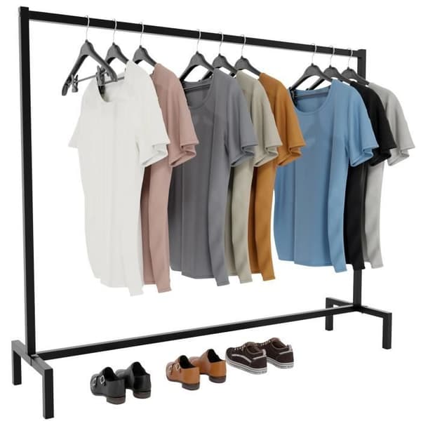 Melva Robust klädställ Industriell design Garderob Lastkapacitet: 100 kg, svart -150x38x120