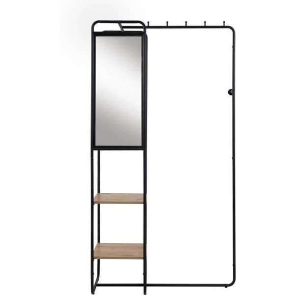 Hallmöbler - LUTON - Metallstruktur - Svart / Hantverksek - 100 x 185 x 37 cm - 2 hyllor - 1 spegel