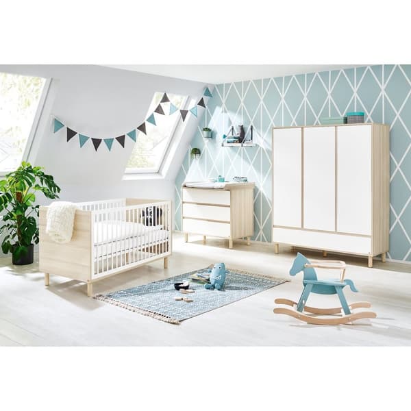 Rootz Nursery 'Flow' 3-delat set - Spjälsäng - Skötenhet - Garderob - Cabriolet design - Spjälsäng 145x75x85cm, enhet 105x77x98cm, Garderob 155x55x185