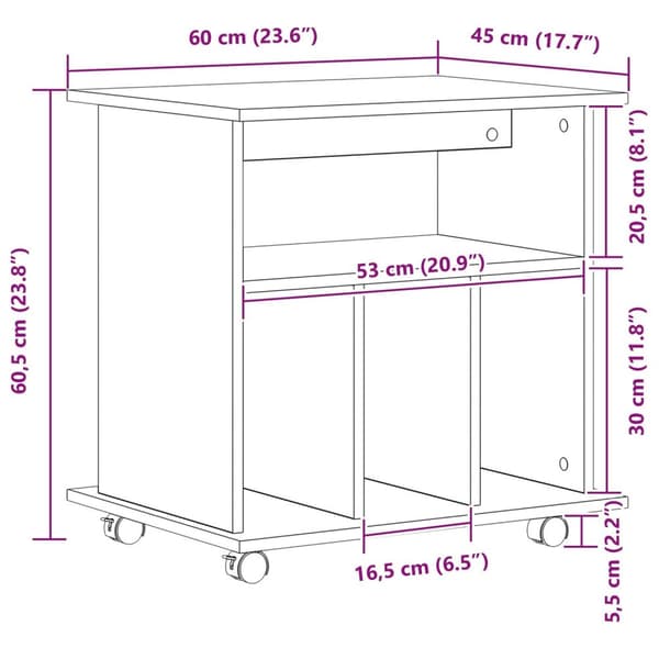vidaXL Rullakaappi Musta Tammi 60x45x55 cm Teknopuu