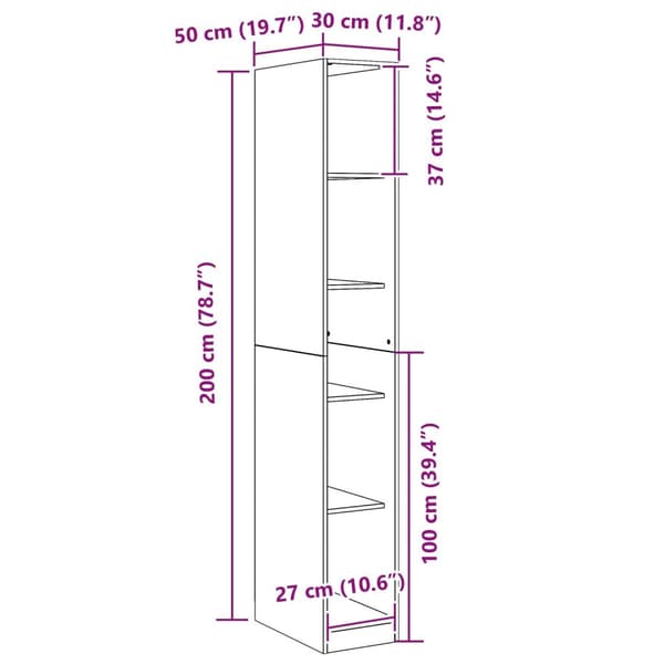 vidaXL Svart Eik Garderobe - 30x50x200 cm, Laget av konstruert tre