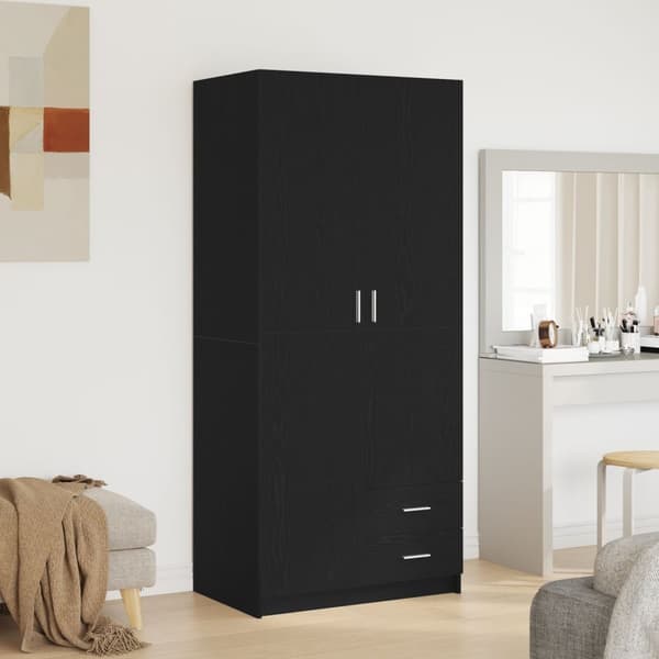 vidaXL Garderobe Sort egetræ Konstrueret træ 80x52x180 cm Garderobe