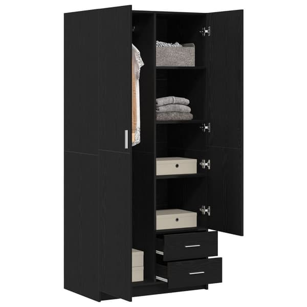 vidaXL Garderobe Sort egetræ Konstrueret træ 80x52x180 cm Garderobe