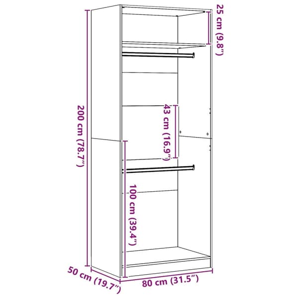 vidaXL Garderobe Sæt af 2 Sort egetræ Konstrueret træ 80 x 50 x 200 cm