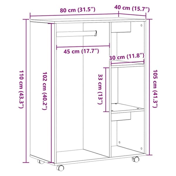 vidaXL Garderobe svart eik 80x40x110 cm konstruert tre