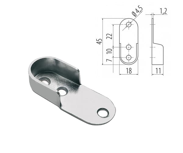 Sæt med Oval Garderobestang 30x15mm Stål Krom 2700mm