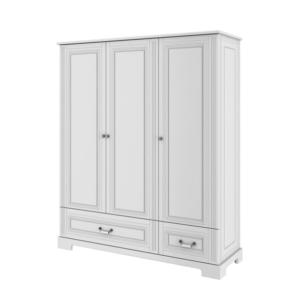 Tredörrars garderob för barnrum – vit MDF, mjukstängning, 146,5x52,5x174,5 cm, Ines elegant