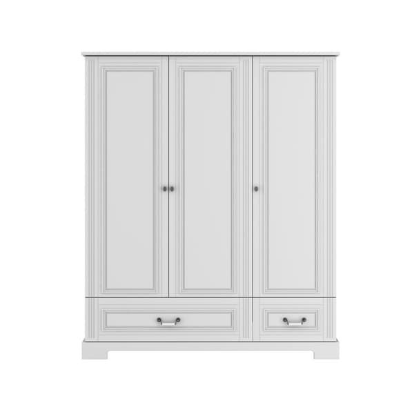 Tredörrars garderob för barnrum – vit MDF, mjukstängning, 146,5x52,5x174,5 cm, Ines elegant