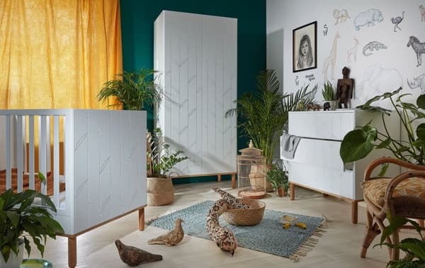 Garderob med dubbeldörrar, låda och justerbara hyllor – vit/ek, 200x90 cm, Toteme