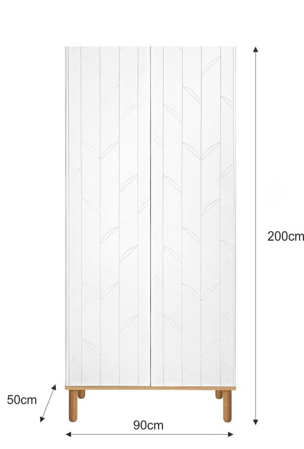 Garderob med dubbeldörrar, låda och justerbara hyllor – vit/ek, 200x90 cm, Toteme