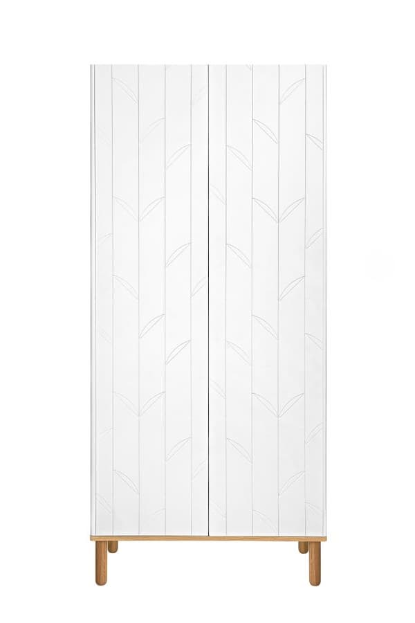 Garderob med dubbeldörrar, låda och justerbara hyllor – vit/ek, 200x90 cm, Toteme