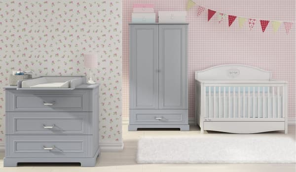 Garderob 2 Dörrar Ines 180x102 cm – Vit/Grå – Barnvänlig med Blum Stängningssystem och Justerbara