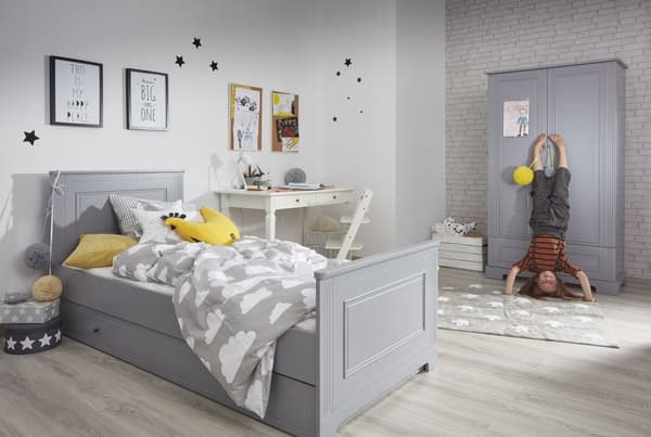 Garderob 2 Dörrar Ines 180x102 cm – Vit/Grå – Barnvänlig med Blum Stängningssystem och Justerbara