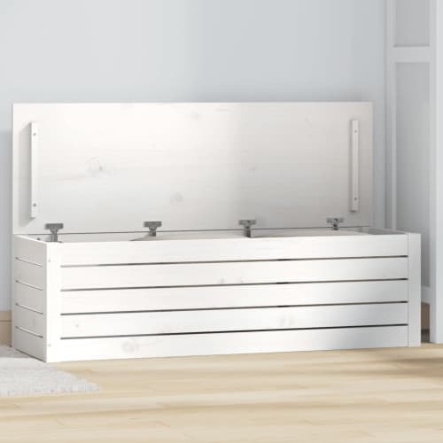 Förvaringslåda vit 109x36,5x33 cm massiv furu
