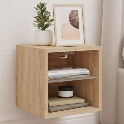 Väggmonterad tv-bänk LED sonoma-ek 30x28,5x30 cm