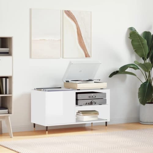Stereobänk vit högglans 85x38x48 cm konstruerat trä