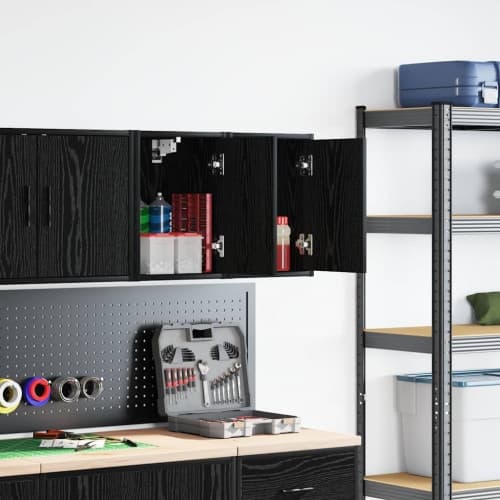 Väggskåp för garage 2 st, svart konstruerat trä