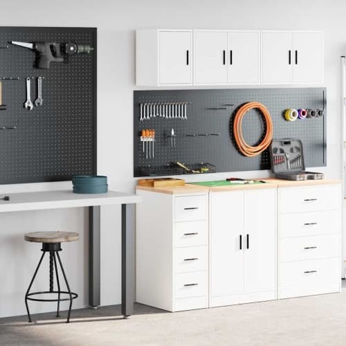 Garageskåp 2 st, vit, konstruerat trä