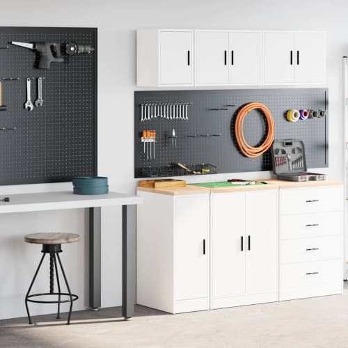 Garageskåp 2 st, vit, konstruerat trä