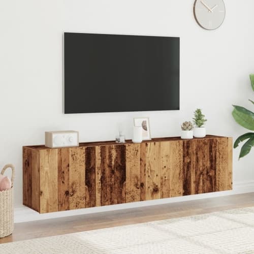Väggmonterad tv-bänk 2 st gammalt trä 80x30x41 cm