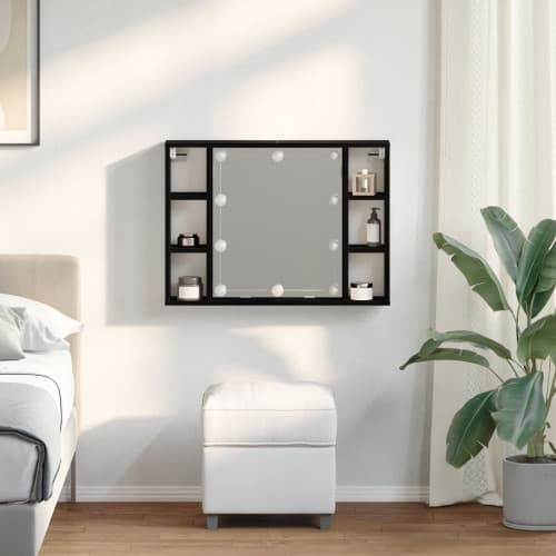 LED Spegelskåp - Svart Ek - 76x15x55 cm - Tillverkad av Konstruerat trä