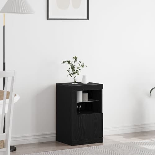 Sideboard med LED-lampor svart ek 41x37x67 cm