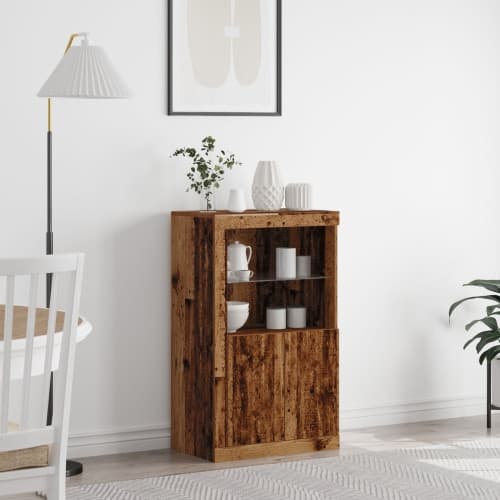 Sideboard med LED-lampor återvunnet trä 60,5x37x100 cm