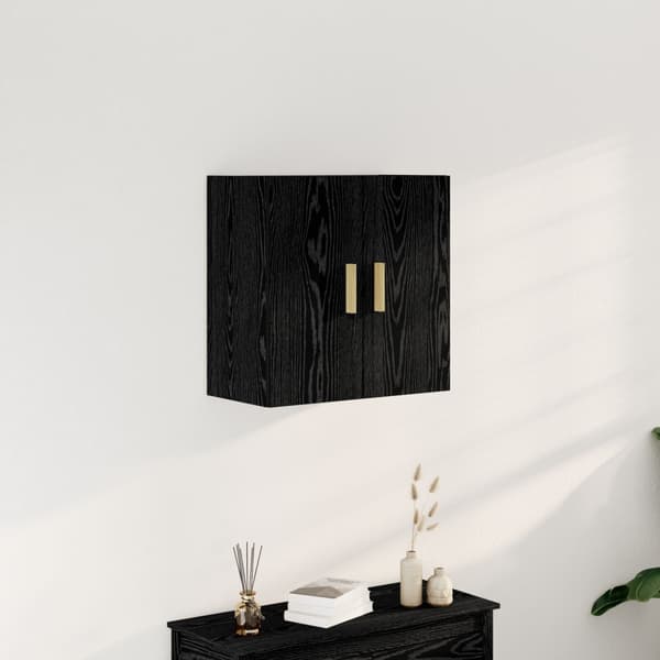 Svart Ek Vägghängd Skåp - 60x30x60 cm