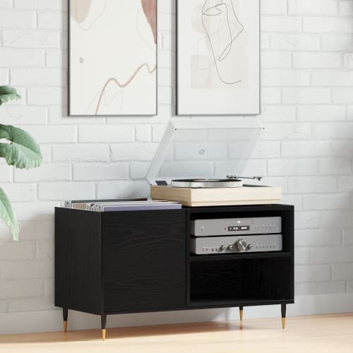 Skåp för vinylskivor svart ek 84,5x38x48 cm konstruerat trä