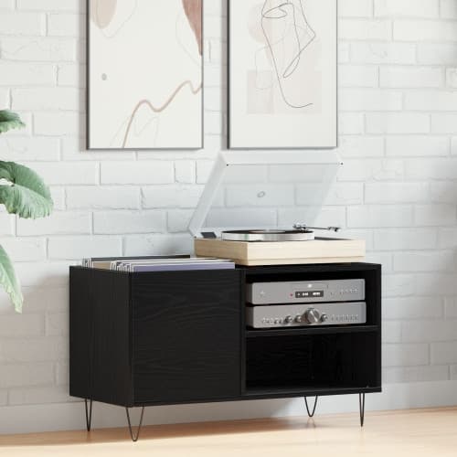 Skåp för vinylskivor svart ek 84,5x38x48 cm konstruerat trä