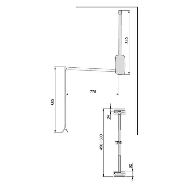 Fällbar klädhängare för garderob, justerbar 450-600 mm, upp till 12 kg, stål, titan.