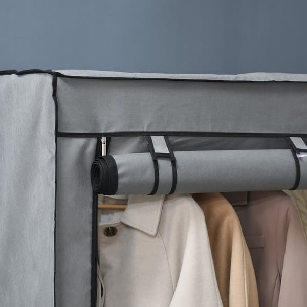 Lysegrå minimalistisk garderobe, stofskab med tøjstang og 4 rum, foldbar med lynlås, ikke-vævet