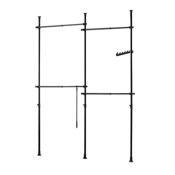 Garderobesystem, KLS03-SCH, Højde: 200-270 cm, Total længde: 75-122 cm + 62-110 cm, Sort
