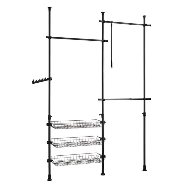 Vaatekaappijärjestelmä, FRG34-SCH, Leveys: 77~112 cm+85 cm, Korkeus: 103-278 cm, Musta