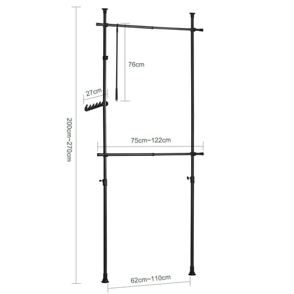 Vaatekaappijärjestelmä, FRG109-SCH, 75-122x200-270 cm, Musta