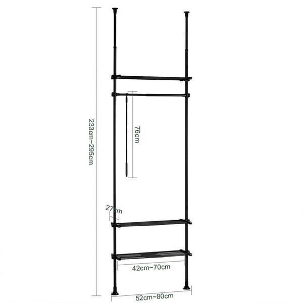 Garderobsystem, KLS07-SCH, Höjd: 233-295 cm, Total längd: 52-80 cm, Svart