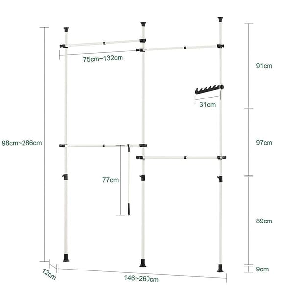 Garderobssystem, KLS03, Höjd: 200-270 cm, Total längd: 138-235 cm, Svart