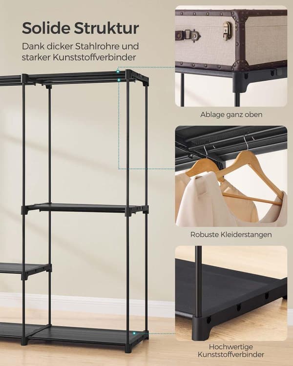 Fritstående Garderobeskab, SONGMICS RYG24BK, 112x43x165 cm, Sort