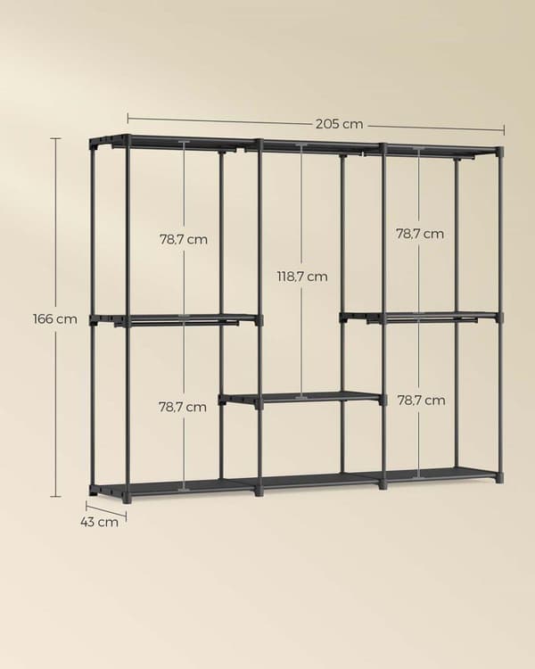Fritstående Garderobeskab, SONGMICS RYG24BK, 112x43x165 cm, Sort