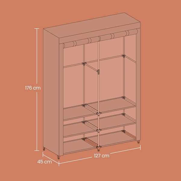 Stofgarderobe, SONGMICS RYG008G02, 45x127x176 cm, Grå