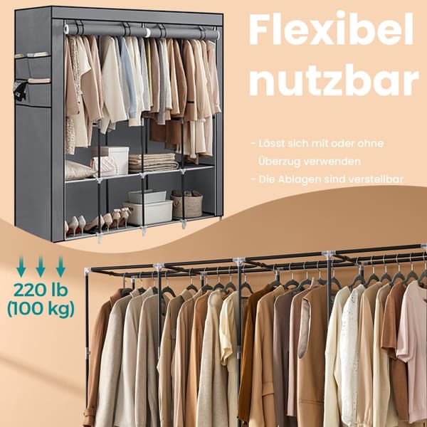 Stofgarderobe, 45x170x167 cm, Grå