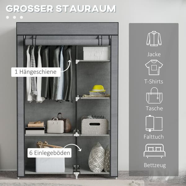 Rootz Fabric Cabinet - Lagringslösning - Arrangör - Dammskydd - 103x43x162.5cm - 6 hyllor och klädskena - Grå