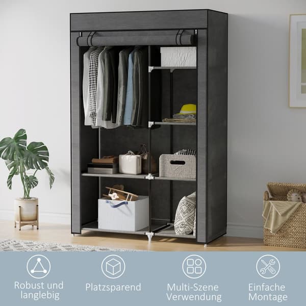 Rootz Fabric Cabinet - Lagringslösning - Arrangör - Dammskydd - 103x43x162.5cm - 6 hyllor och klädskena - Grå