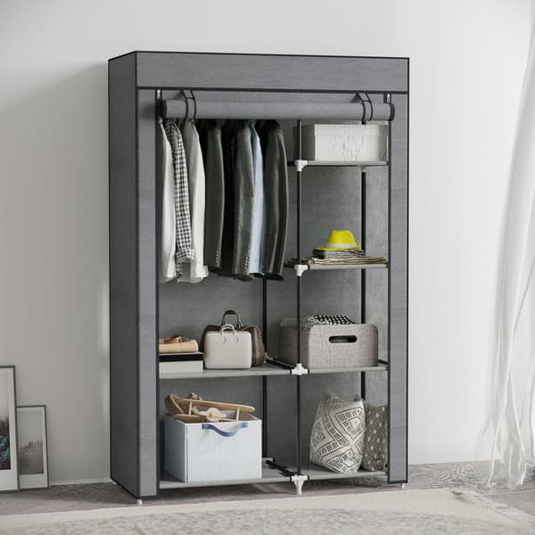Rootz Fabric Cabinet - Lagringslösning - Arrangör - Dammskydd - 103x43x162.5cm - 6 hyllor och klädskena - Grå